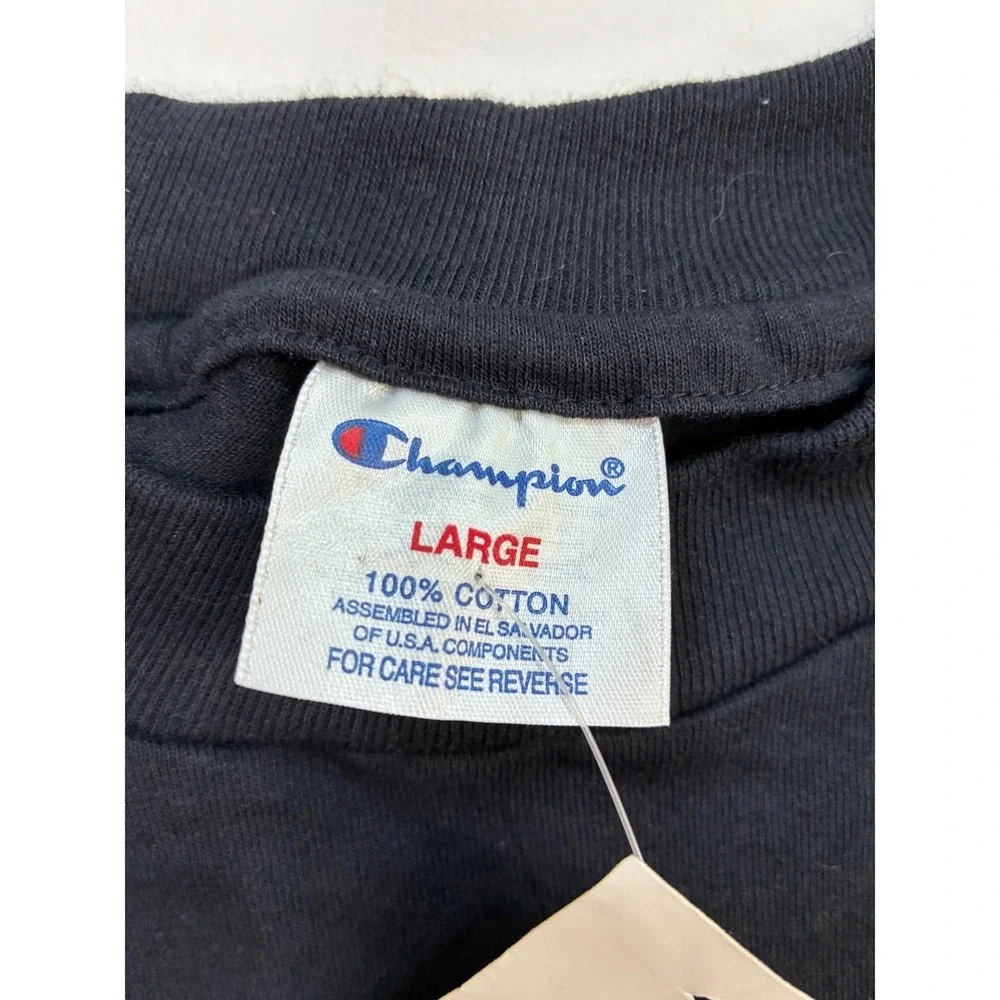 Vintage Champion Men's Black Cotton Graphic T-Shirt Large Retro Unisex Tshirt - Picture 2 of 14